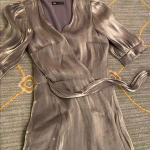 Zara metallic wrap dress